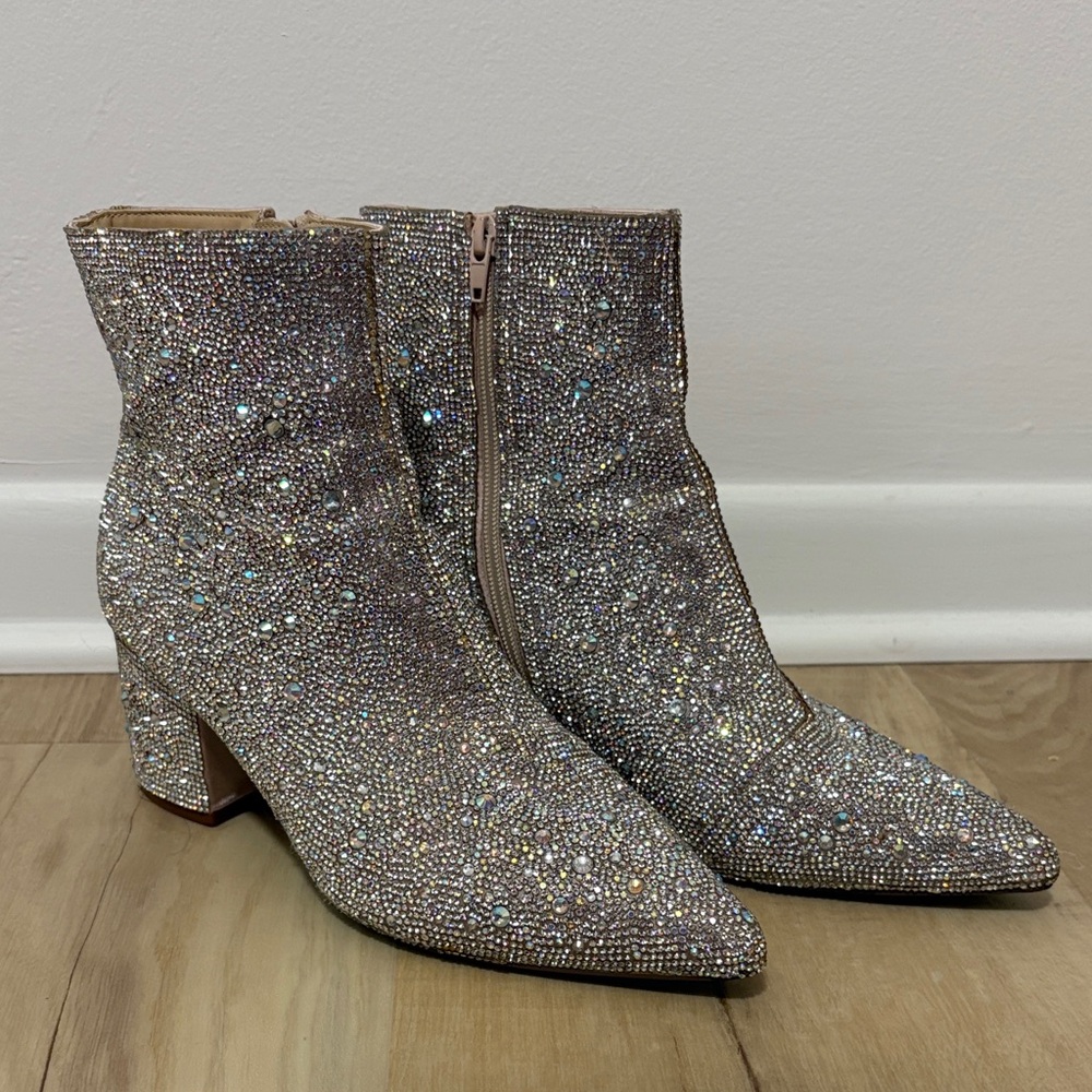 Betsey Johnson Sparkling Silver Ankle Boots